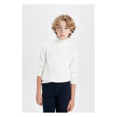 DEFACTO Boy's Ecru Turtleneck Basic Plain Knitwear School Sweater