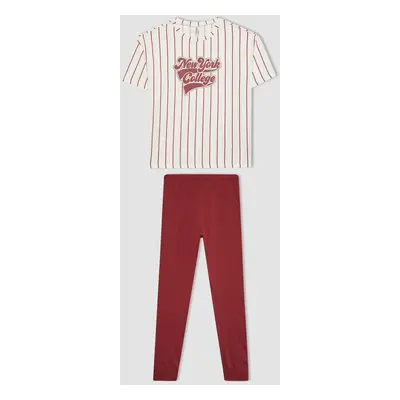 DEFACTO Girl&#39;s Striped Short Sleeve Pajama Set