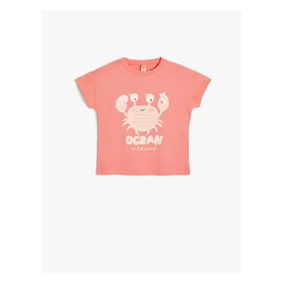 Koton T-Shirt Crab Print Detailed Short Sleeve Crew Neck