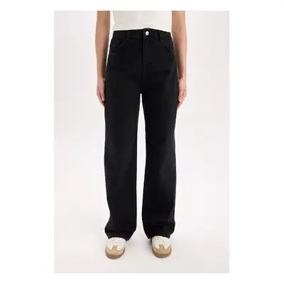 DEFACTO 90's Wide Leg High Waist Standard Leg Long Jean Washed Trousers