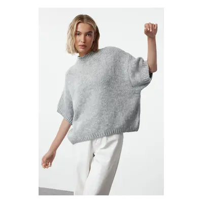 Trendyol Gray Wide Pattern Soft Texture Knitted Sweater