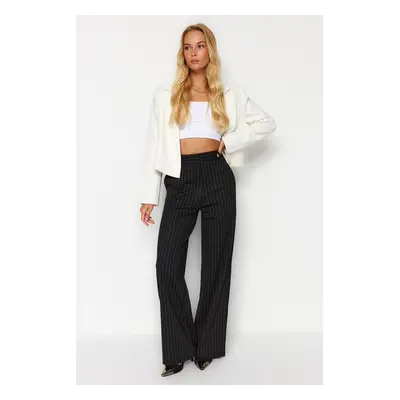 Trendyol Black Striped Straight Fit High Waist Knitted Pants