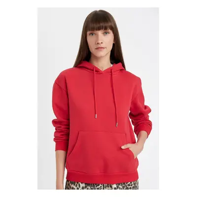 DEFACTO Relax Fit Hooded Kangaroo Pocket Thick Basic Plain Sweatshirt