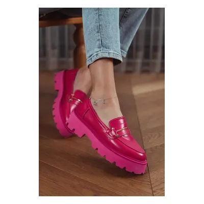 NİŞANTAŞI SHOES Hazel Fuchsia Matte Metallic Detail Thick Sole Women's Shoes.