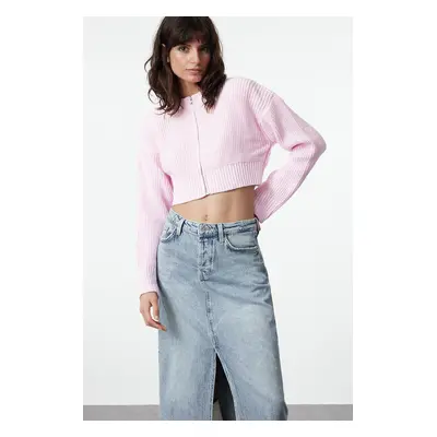 Trendyol Pink Crop Wadding Detailed Knitwear Cardigan