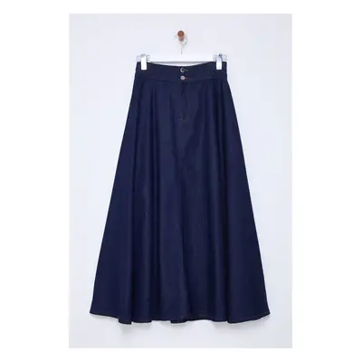 Trendyol Dark Blue Elastic Waist Maxi Denim Balloon Skirt