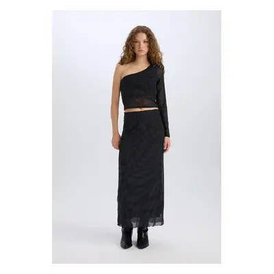 DEFACTO Christmas Themed A-Line High Waist Tulle Maxi Skirt