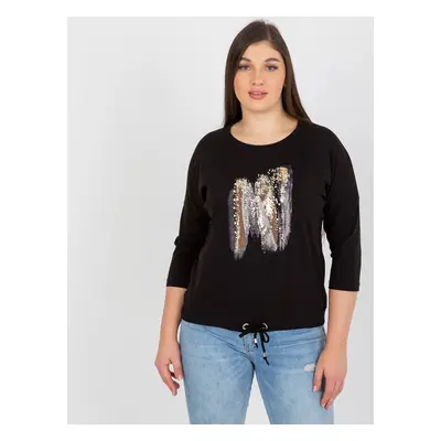 Černá halenka plus size s lesklým potiskem