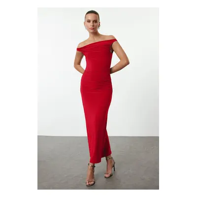 Trendyol Red Bodysuit Carmen Neckline Knitted Stylish Evening Dress