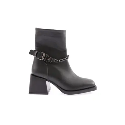 DGN Women's Short Heeled Boots with Chain And Belt Detail.