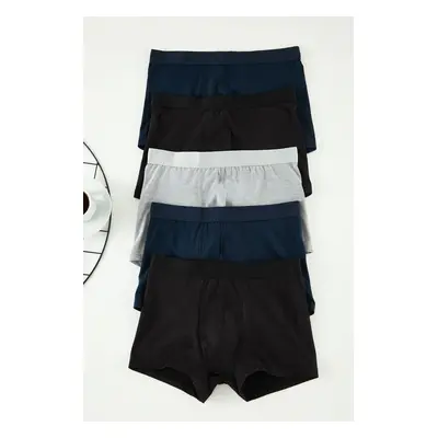 Trendyol Navy Blue-Black-Grey Basic 5-Pack Cotton Boxer