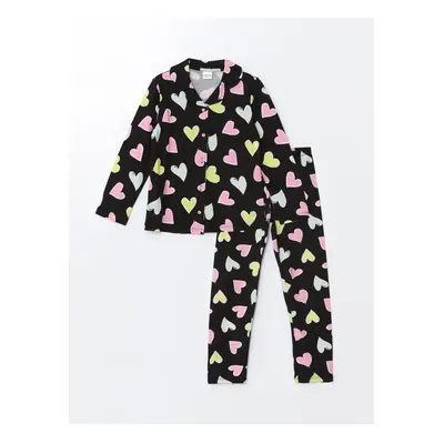 LC Waikiki Shirt Collar Printed Long Sleeve Girls Kids Pajamas Set