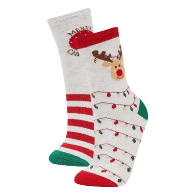 DEFACTO Women's Christmas Themed 2-Pack Cotton Long Socks