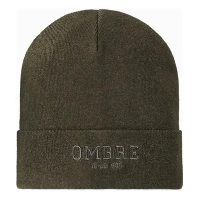 Ombre Men's knitted beanie cap with embroidered inscription - olive