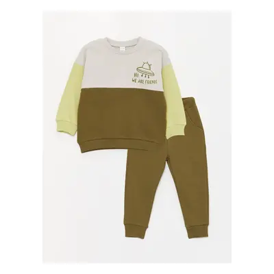 LC Waikiki Crew Neck Long Printed Baby Boy Sweatshirt and Trousers 2-Set