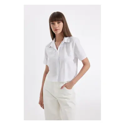 DEFACTO Crop Short Sleeve White Shirt