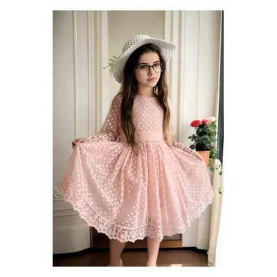 N8712 Dewberry Princess Model Girls Dress with Hat & Lace-PINK