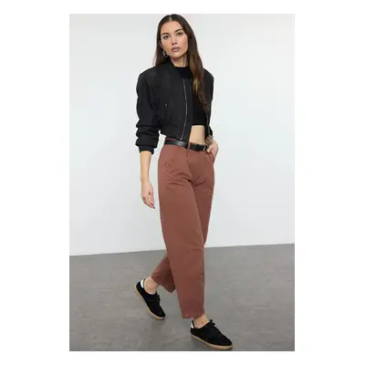 Trendyol Brown Belted High Waist Mom Jeans