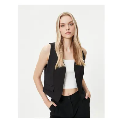 Koton V-Neck Vest with Clasps and Flap Pockets