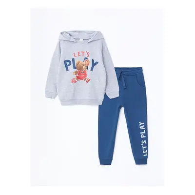 LC Waikiki Hooded Long Sleeve Printed Baby Boy Sweatshirt and Tracksuit Bottom 2-Piece Set