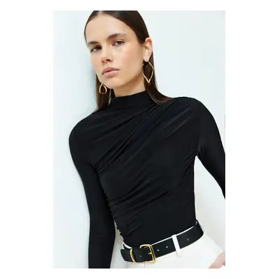 Trendyol Black Gathered Square Neck Fitted Elastic Knitted Blouse