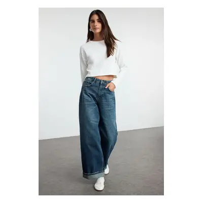 Trendyol Dark Blue Regular Waist Folded Baggy Balloon Jeans