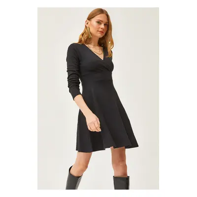 Olalook Women's Black Double Breasted Collar Raised Mini Dress