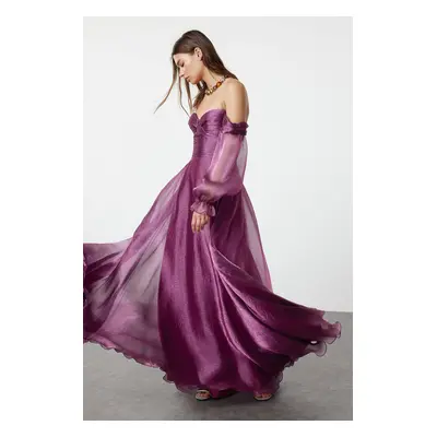 Trendyol Fuchsia Woven Tulle Long Elegant Evening Dress