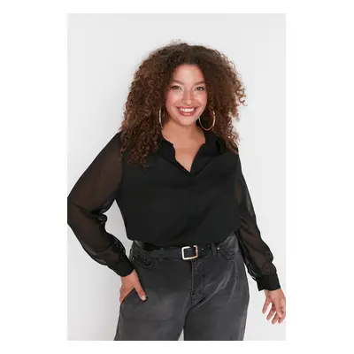 Trendyol Curve Black Long Sleeve Buttoned Chiffon Woven Plus Size Shirt