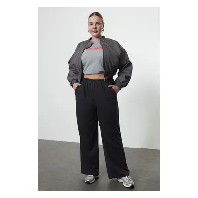 Trendyol Curve Grey High Waist Wide Leg Elastic Waist Knitted Sweatpants