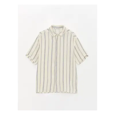 LC Waikiki Men's Regular Fit Short Sleeve Striped Linen Blend Shirt