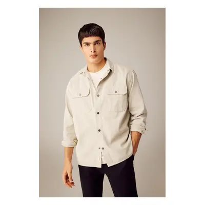 DEFACTO Relax Fit Polo Collar Snap Closure Pocket Canvas Shirt Jacket