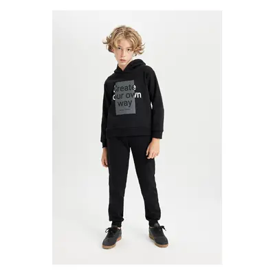 DEFACTO Boy 2-Piece Set Hooded Printed Sweatshirt Top Elastic Waist Jogger Tracksuit Bottoms