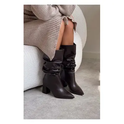 NİŞANTAŞI SHOES Janelle Brown Matte Gaiter Pointed Toe Women's Heeled Boots