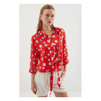 Bigdart Tie Front Patterned Shirt - Red