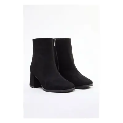 Trendyol Black Suede Square Toe Block Heel Women's Boots