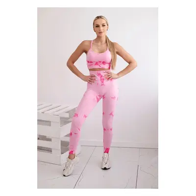 Dámský fitness set top + push up legíny - růžová/fuchsiová