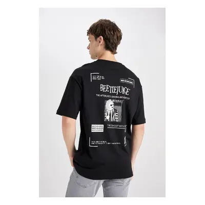 DEFACTO Beetlejuice (1988) Black Boxy Fit Crew Neck Back Printed Cotton Short Sleeve T-Shirt