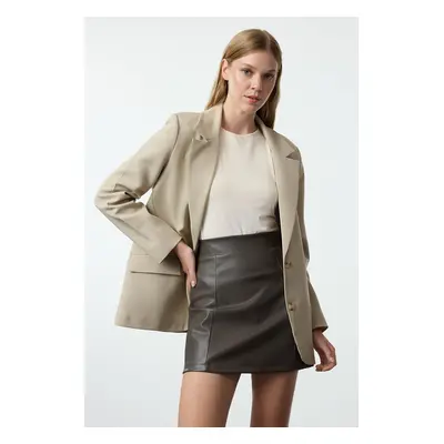 Trendyol Khaki Faux Leather High Waist Skirt