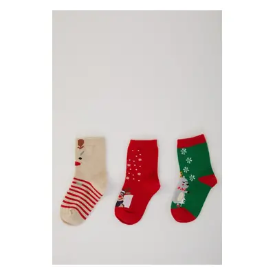 DEFACTO Baby Boy Christmas Themed Non-Slip Sole 3-Piece Cotton Long Socks