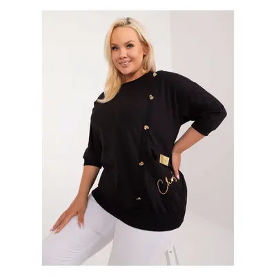 Černá ležérní halenka plus size s nápisem