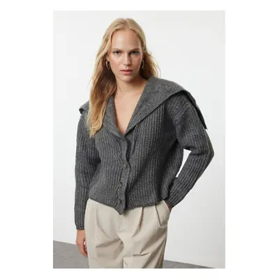 Trendyol Anthracite Premium Yarn/Special Yarn Soft Texture Turn-down Collar Knitwear Cardigan