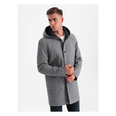 Ombre Men's melange long coat with hood - grey