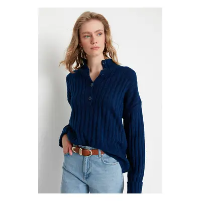 Trendyol Navy Blue Wide Fit Soft Textured High Neck Knitwear Sweater