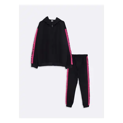 LC Waikiki Girls' Hooded Printed Long Sleeve Tracksuit Set