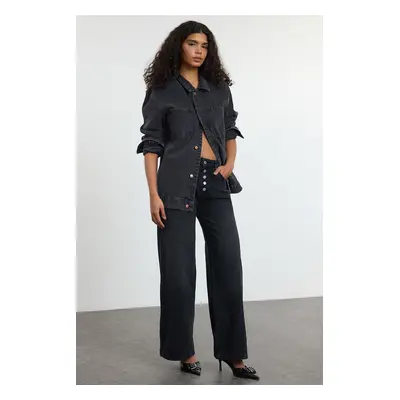 Trendyol Black Front Button Low Waist Wide Leg Jeans