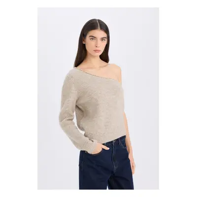 DEFACTO Regular Fit One Shoulder Basic Plain Tirko Sweater