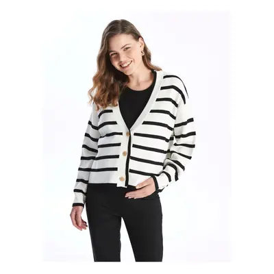 LC Waikiki V-Neck Striped Long Sleeve Women's Knitwear Cardigan