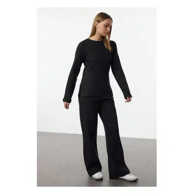 Trendyol Black Side Slit Regular Cut Crew Neck Knitted Bottom-Top Set