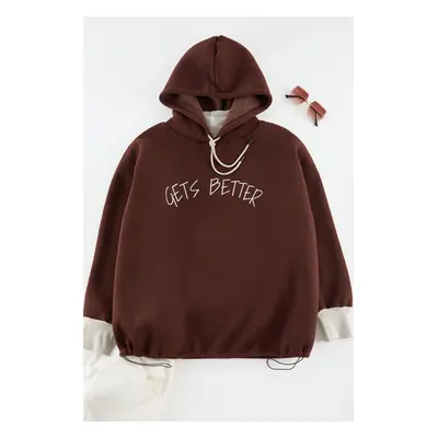 Trendyol Curve Brown Hooded Knitted Sweatshirt